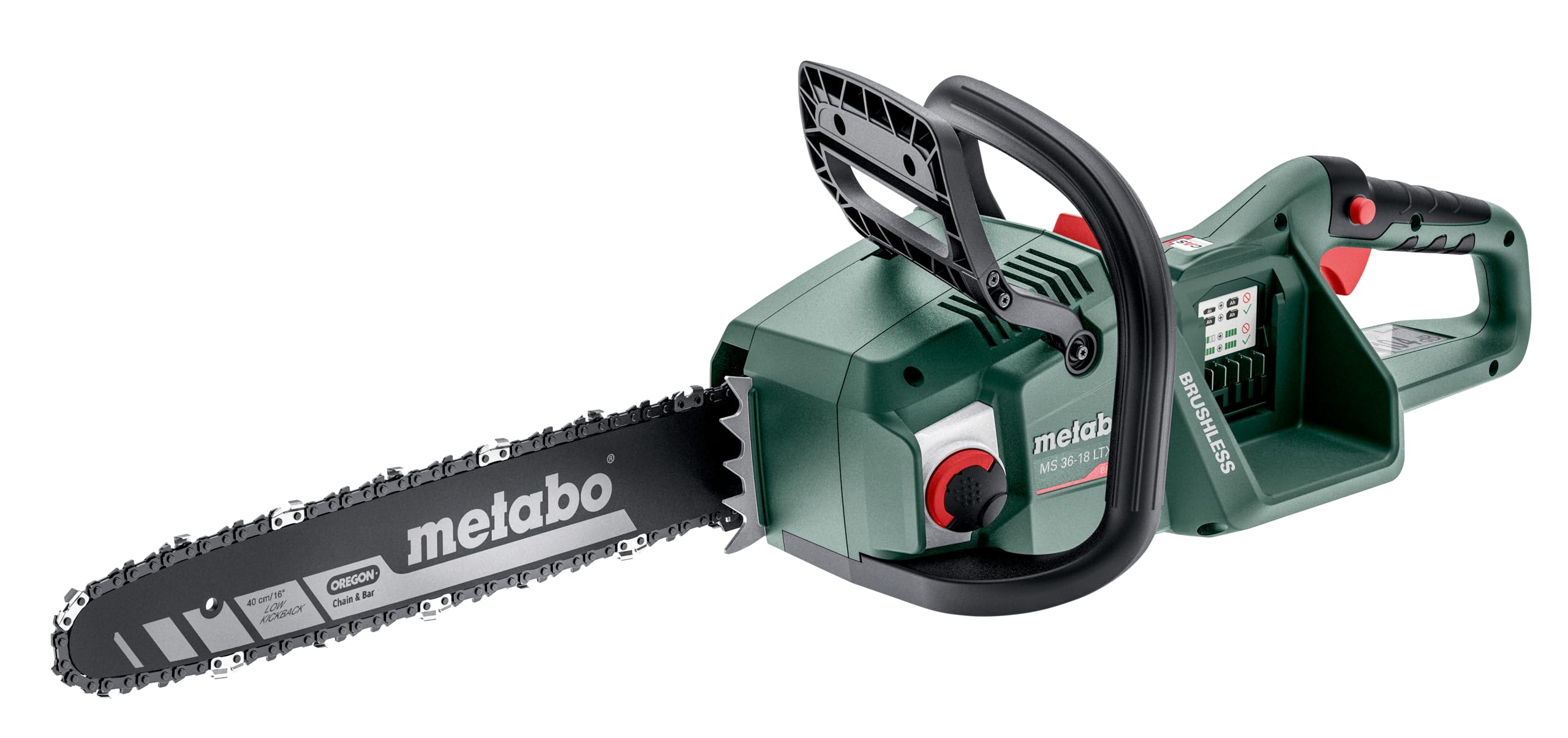 Metabo Akku-Kettensäge MS 36-18 LTX BL 40 (18 V, Schnittlänge 40 cm, Akku-Motorsäge, autom. Kettenschmierung, Zahnteilung 3/8")