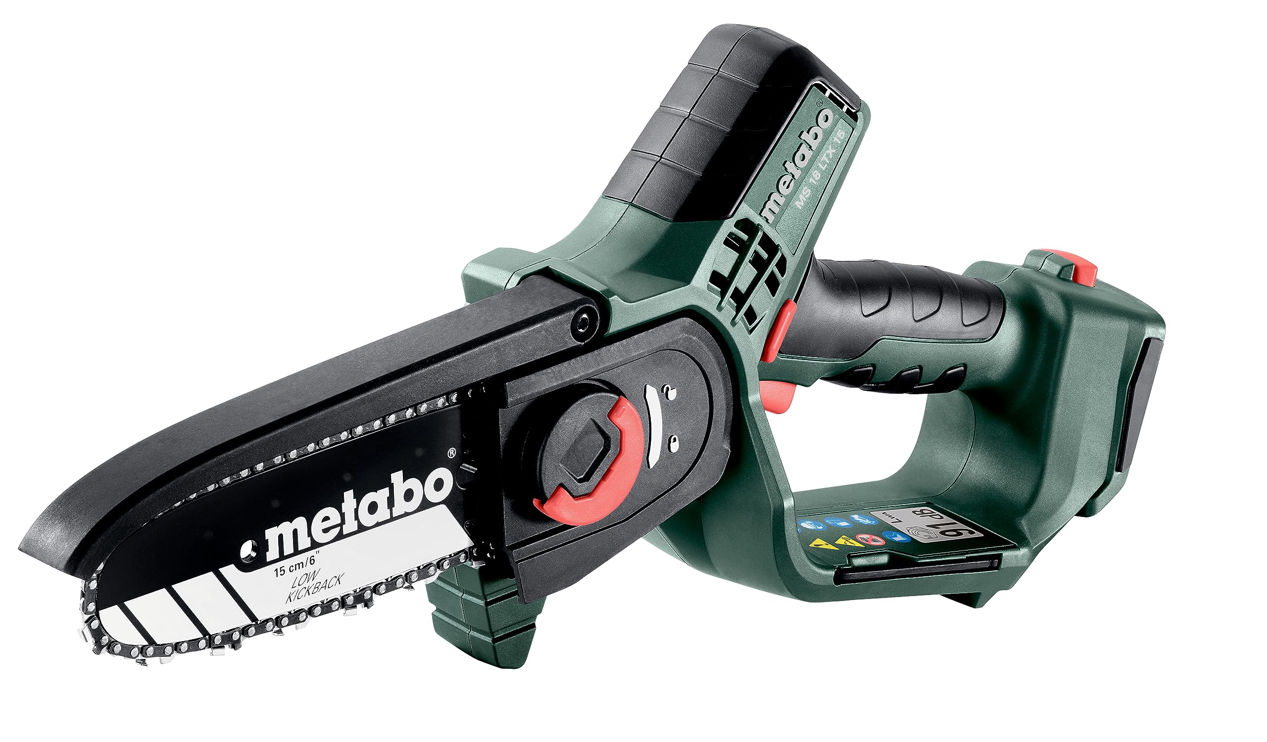 Metabo Akku Gehölzsäge (Holzsäge ohne Akku, kleine Kettensäge 15 cm, ohne metaBox, Gartensäge) 600856850